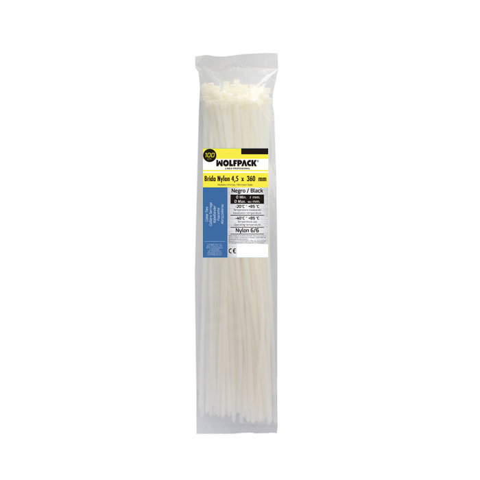 WOLFPACK LINEA PROFESIONAL Brida Nylon Blanco / Natural 4,5 x 360 mm, 100 pièces