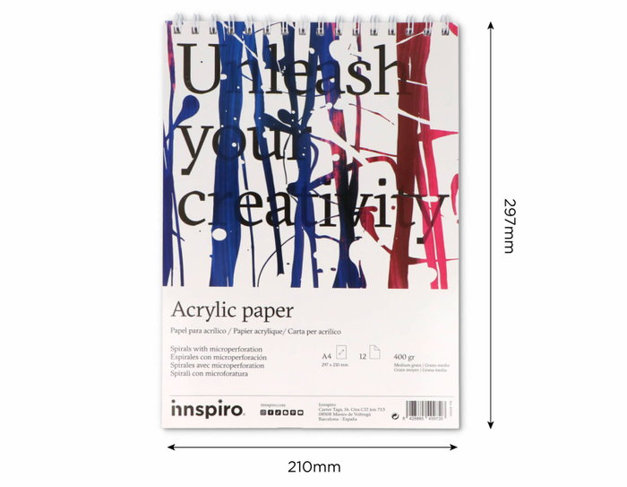 Innspiro Bloc de papier acrylique A4 12 pages 400g