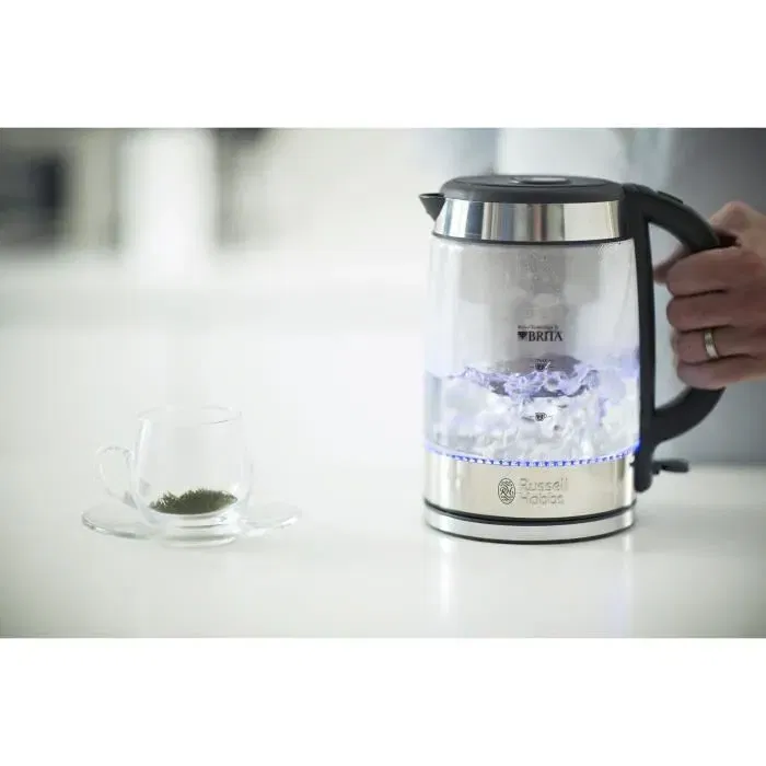 Russell Hobbs 20760-57 Bouilloire filtrante en verre Clarity 1L avec cartouche Brita maxtra incluse - Illumination bleue, filtre lavable