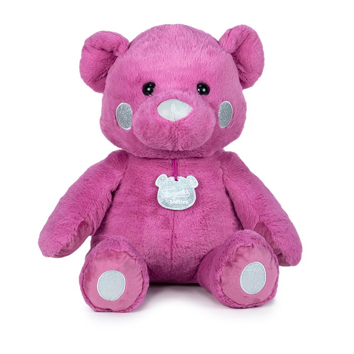 Famosa Peluche Ours Boutique 54 cm - Couleurs Bleu et Rose - Design avec Joues et Pattes à Paillettes Argentées - Réf. 76/21762