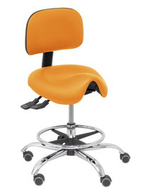 Tabouret Zarza Asynchrone Cuir écologique Orange Structure chromée Sans accoudoirs Sans appui-tête Roulettes pour moquette