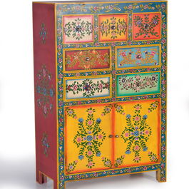 Giner y Colomer Commode 7 tiroirs et 2 portes en MDF et bois de mango peint à la main multicolore - 122 x 80 x 40 cm