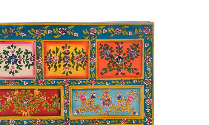 Giner y Colomer Commode 7 tiroirs et 2 portes en MDF et bois de mango peint à la main multicolore - 122 x 80 x 40 cm