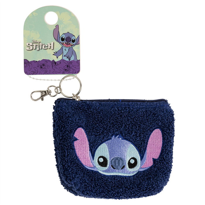 PEERS HARDY Llavero Monedero Stitch Disney - Porte-monnaie clé azu avec fermeture à glissière et porte-clés en argent, design Stitch brodé