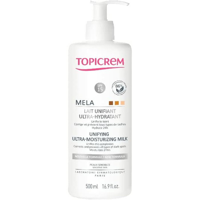 Topicrem MELA Lait Corps Unificateur Ultra-Hydratant SPF 15+, 500 ml Topicrem MELA Lait Corps Unificateur Ultra-Hydratant SPF 15+, 500 ml