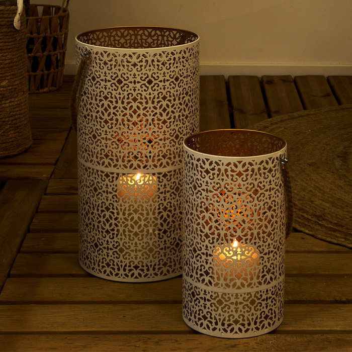 Home Deco Factory JGO. 2 FAROLILLOS DORADO-BLANC