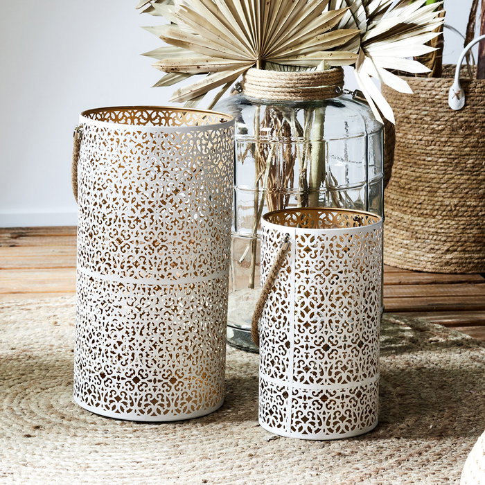Home Deco Factory JGO. 2 FAROLILLOS DORADO-BLANC
