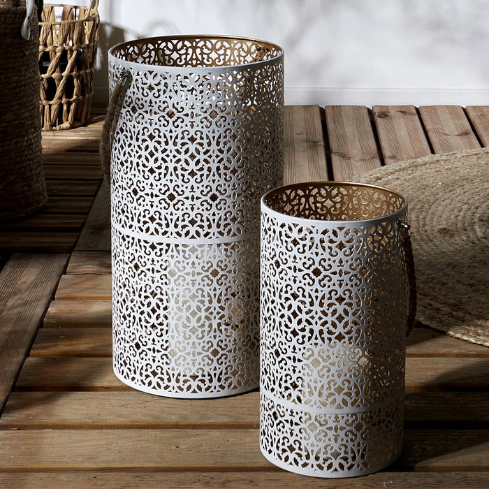 Home Deco Factory JGO. 2 FAROLILLOS DORADO-BLANC