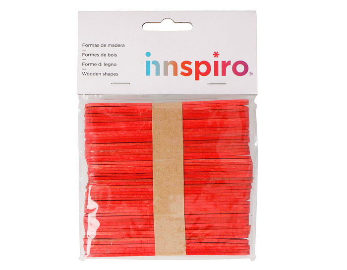 Innspiro Bâtonnets de polo en bois standard rouge 114x10x2mm, 50 unités