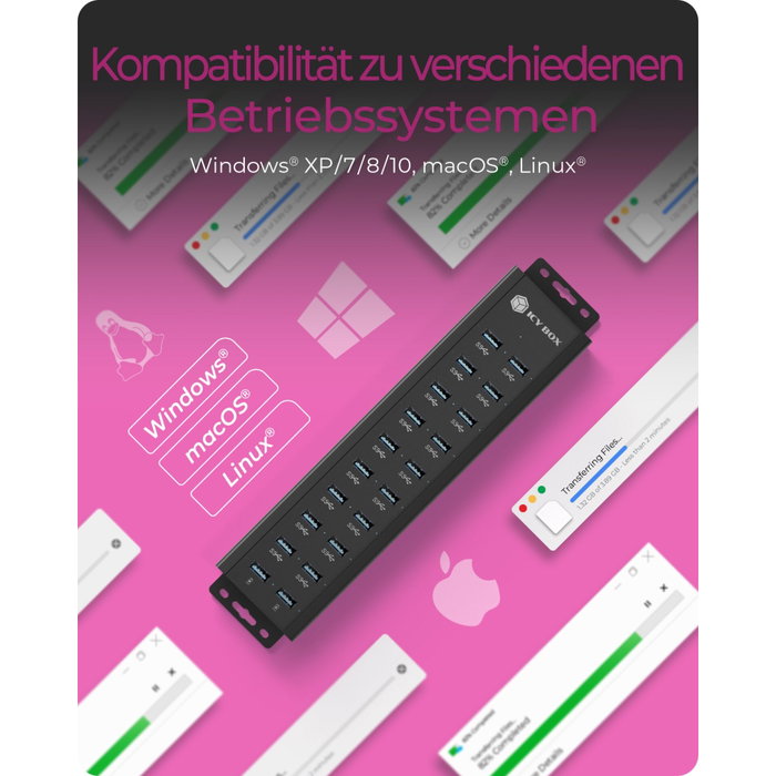 Icy ICY BOX IB-HUB1720-U3 Hub USB 18+2 ports avec chargeur 96W