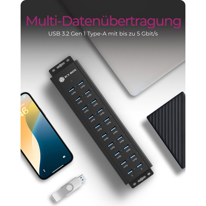 Icy ICY BOX IB-HUB1720-U3 Hub USB 18+2 ports avec chargeur 96W