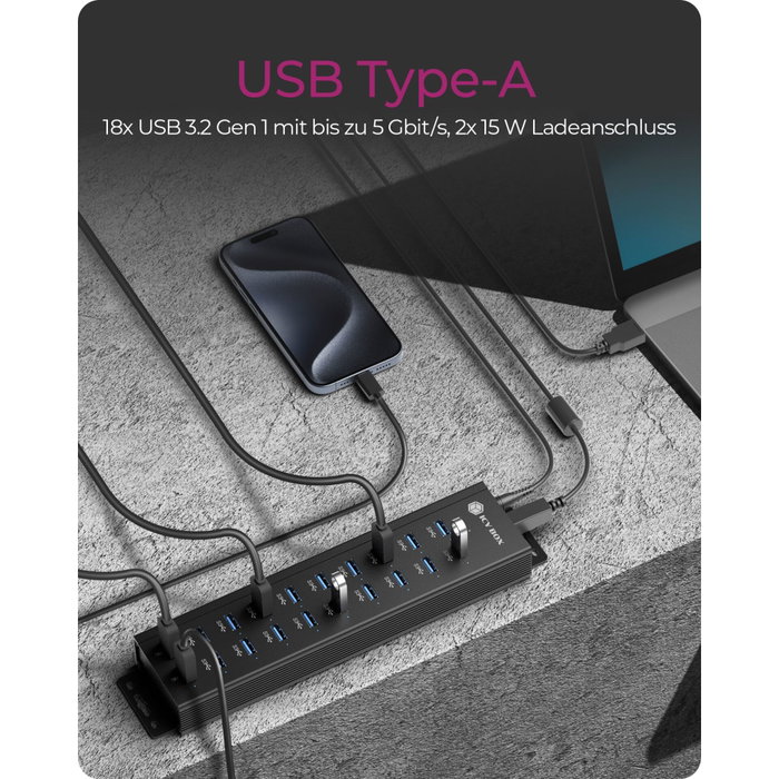 Icy ICY BOX IB-HUB1720-U3 Hub USB 18+2 ports avec chargeur 96W