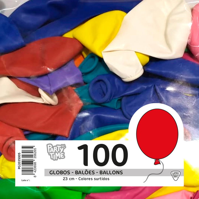 Party Time Lot de 100 Ballons en Latex Couleurs Assorties 23 cm