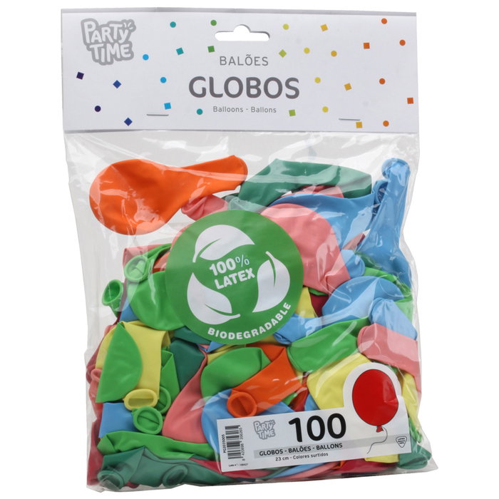 Party Time Lot de 100 Ballons en Latex Couleurs Assorties 23 cm