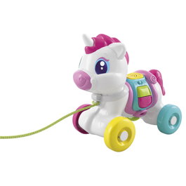 CLEMENTONI Unicornio Arrastre, Poney Jouet à Traîner Interactif avec Sons et Lumières pour Bébés de 6 à 36 Mois, Développement Sensoriel et Moteur