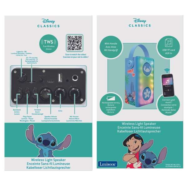 Lexibook Altavoz Stitch Haut-parleur Bluetooth avec Microphone pour Enfants