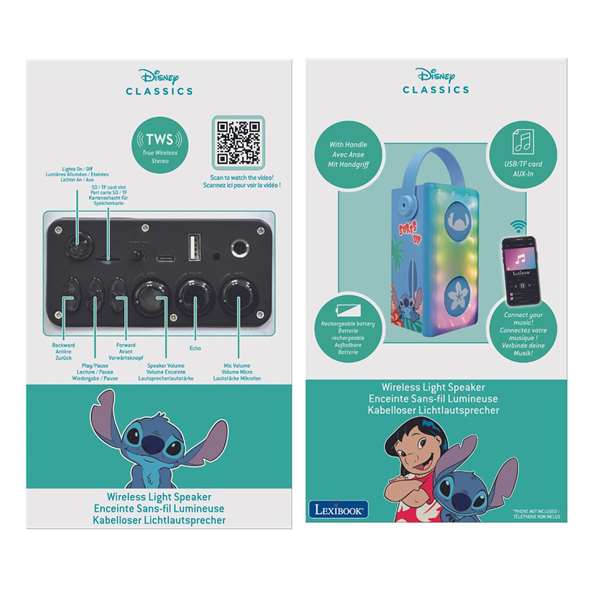 Lexibook Altavoz Stitch Haut-parleur Bluetooth avec Microphone pour Enfants