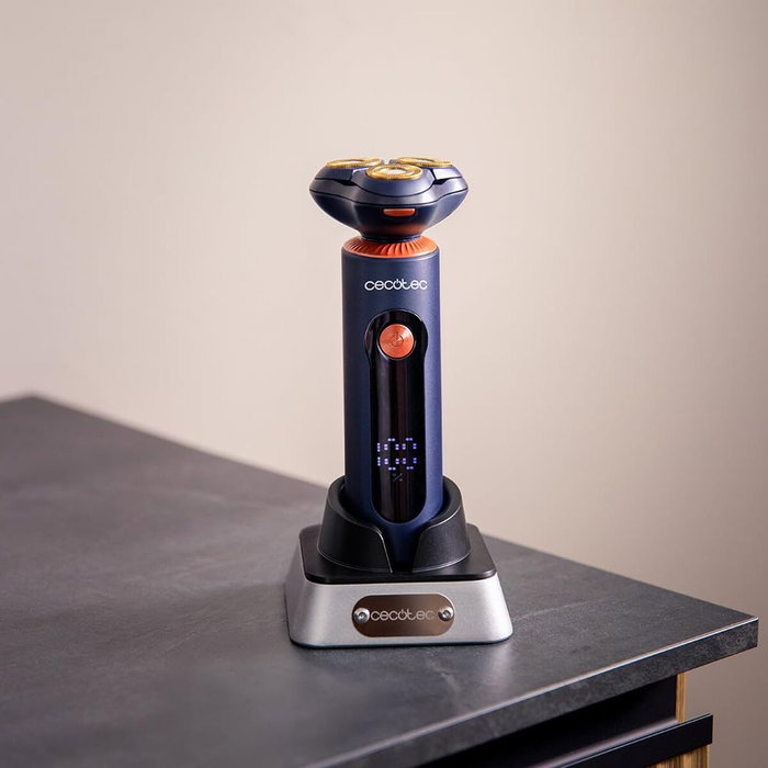Rasoir électrique Cecotec PrecisionCare Aluminium Pro bleu titane LCD 80min IPX6 base