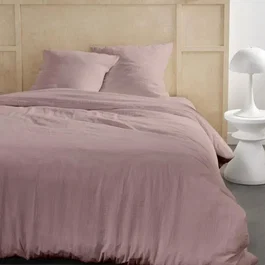 Today - Parure de lit 2 personnes - 123667 - Housse de couette 220x240 cm et 2 taies 63x63 cm - Gaze de coton unie face gaufrée et coton - Rose des sables
