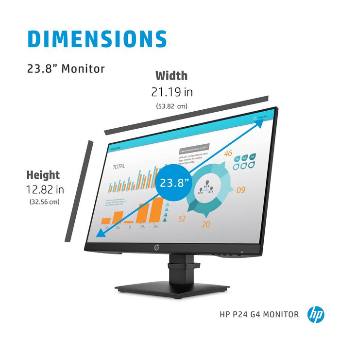 HP P24 G4 - Écran PC 60.5 cm (23.8 pouces) Full HD 1920 x 1080 IPS, 16:9, 250 cd/m2, 14 ms, 178°/178°, HDMI, DisplayPort, VGA