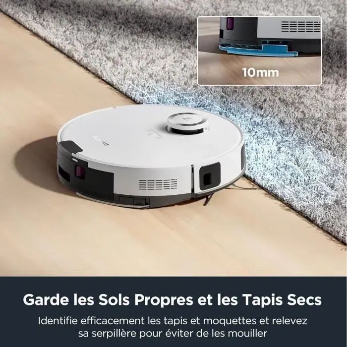 Eureka E10S Aspirateur robot laveur blanc, navigation LiDAR, 4000 Pa, autonomie 180 min, station de vidage automatique, nettoyage jusqu'à 45 jours