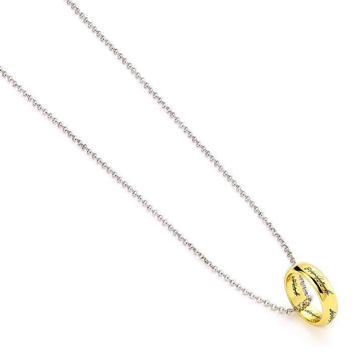 THE CARAT SHOP - Collier pendentif avec anneau inspiré du Seigneur des Anneaux en alliage de zinc, chaîne de 62 cm avec inscription THE CARAT SHOP - Collier pendentif avec anneau inspiré du Seigneur des Anneaux en alliage de zinc, chaîne de 62 cm avec inscription