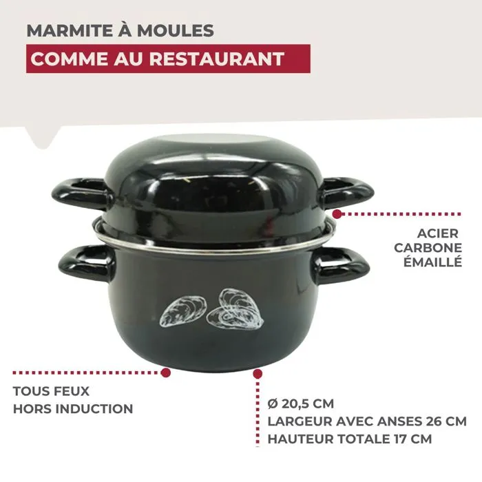 Fackelmann - Ensemble de 2 Marmites à Moules Émaillées, 20.5 cm, 3 L, Poignées Latérales, Compatible Tous Feux (sauf Induction) - Pour Cuisson Parfaite