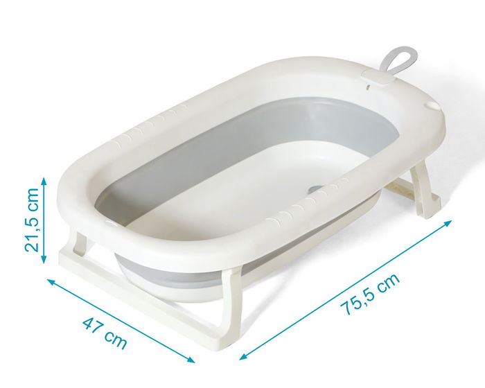 KioKids Baignoire pliable pour bébé avec vidange flexible et support de douche - Blanche