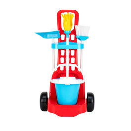 TACHAN Chariot de Nettoyage Rouge Grand T00988 - Set de Jeu avec Serpillière, Balai, Pelle et Seau - Jouet d'Imitation pour Enfants +3 Ans