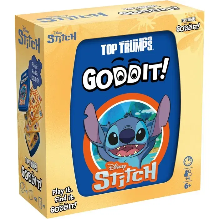 Winning Moves - GODDIT Top Trumps Stitch - Jeu de cartes Disney Lilo & Stitch - 55 énigmes - 1 à 6 joueurs - À partir de 6 ans Winning Moves - GODDIT Top Trumps Stitch - Jeu de cartes Disney Lilo & Stitch - 55 énigmes - 1 à 6 joueurs - À partir de 6 ans