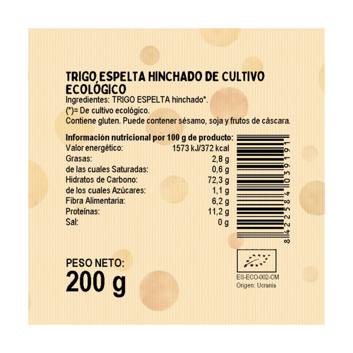 EL GRANERO Blé d'épeautre soufflé intégral biologique 200 g
