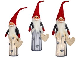KRIST+ Petit Père Noël avec lumière LED et cœur argenté rouge et gris
