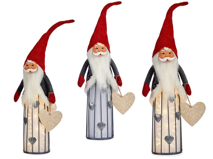 KRIST+ Petit Père Noël avec lumière LED et cœur argenté rouge et gris KRIST+ Petit Père Noël avec lumière LED et cœur argenté rouge et gris