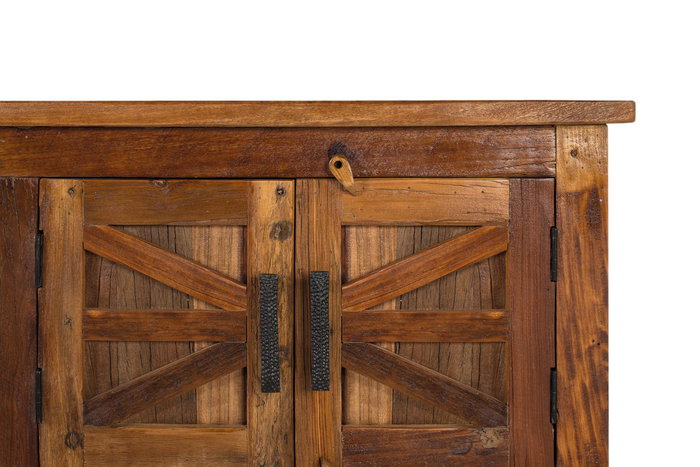 GINER Y COLOMER Meuble TV en bois recyclé couleur noyer, 2 portes, 1 tiroir et espace ouvert, 61 cm de large