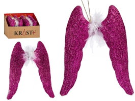 Krist+ Décoration Arbre de Noël Ailes avec Plume Fuchsia Pailleté 12.5x15x2.5 cm (Set de 48)