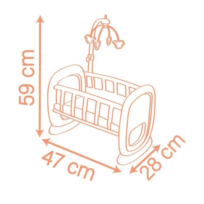 Smoby Berceau à barreaux Baby Nurse - Lit bébé à bascule avec mobile, pour poupon jusqu'à 42 cm - À partir de 18 mois - Fabriqué en France
