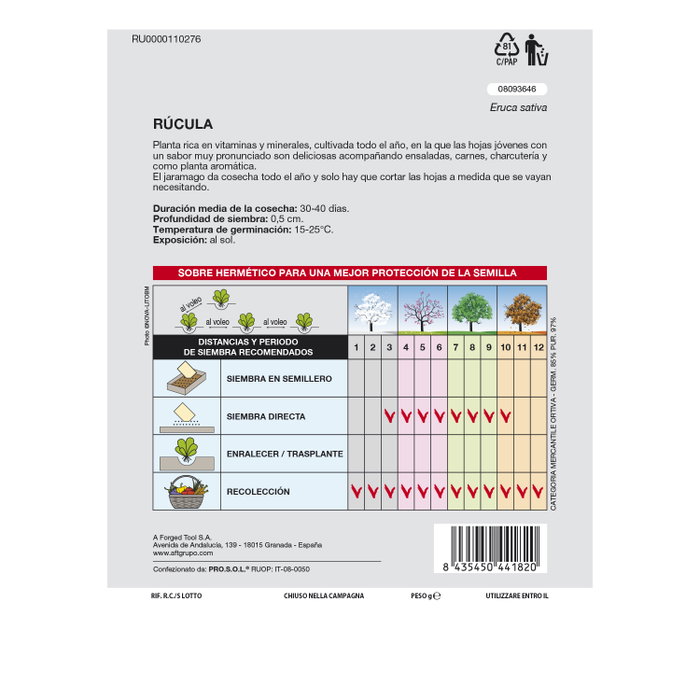 SATURNIA Semillas Rucula (9 g)
