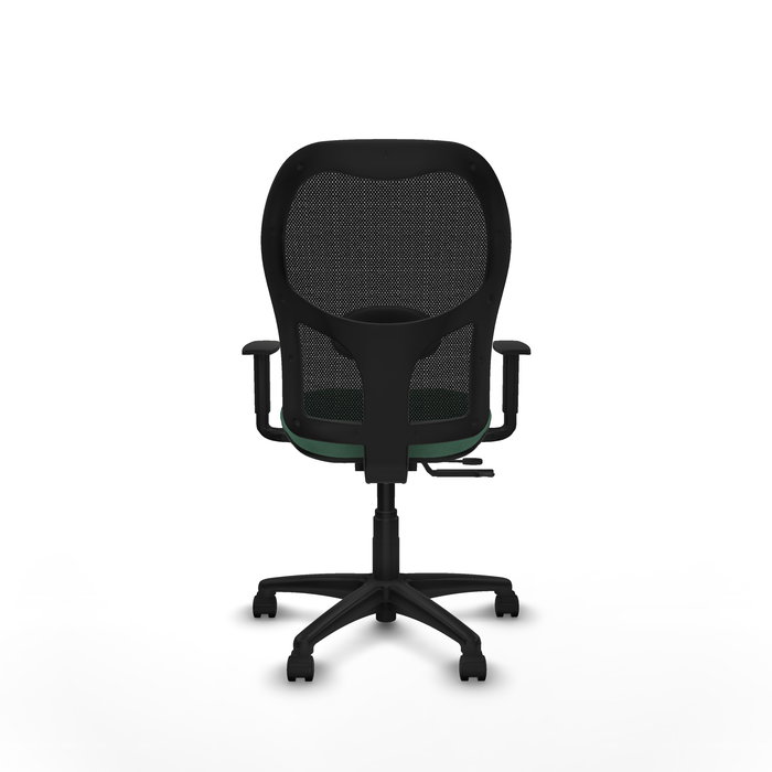 Chaise Alocén Synchrone/Traslack tissu Vert émeraude Maille Noir Structure polyamide noire Accoudoir 1D Sans appui-tête Roulettes en nylon 50 mm