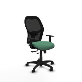 Chaise Alocén Synchrone/Traslack tissu Vert émeraude Maille Noir Structure polyamide noire Accoudoir 1D Sans appui-tête Roulettes en nylon 50 mm