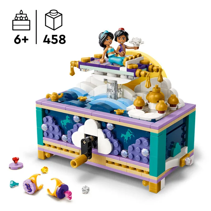 LEGO | Disney Princess 43295 La Boîte à Bijoux de Jasmine - Jeu de Construction dès 6 ans avec Décor Lune et Tapis Volant