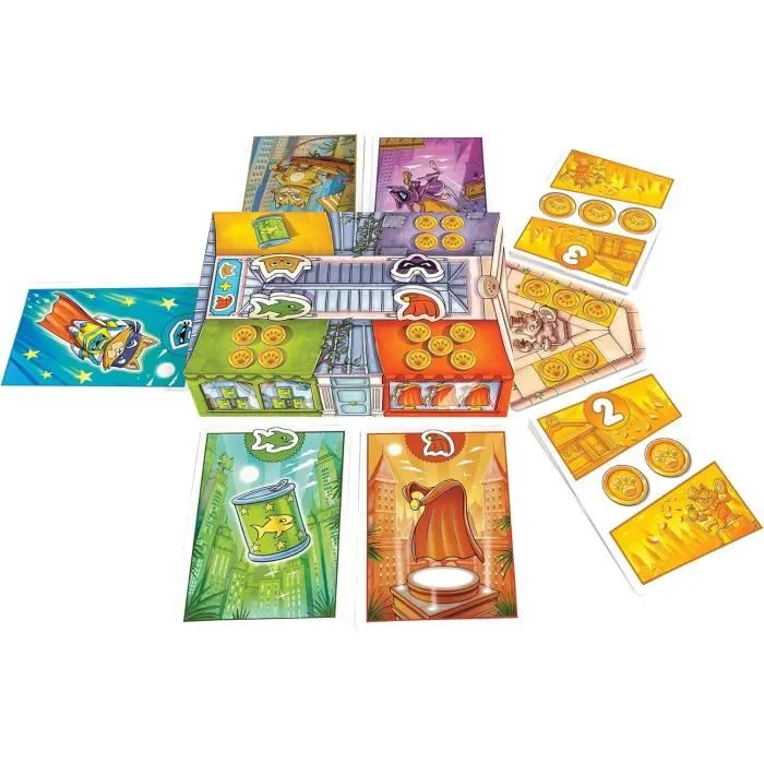 Asmodee Super Miaou - Jeu de société de deck-building en français pour enfants à partir de 6 ans, avec cartes Chat et Cape
