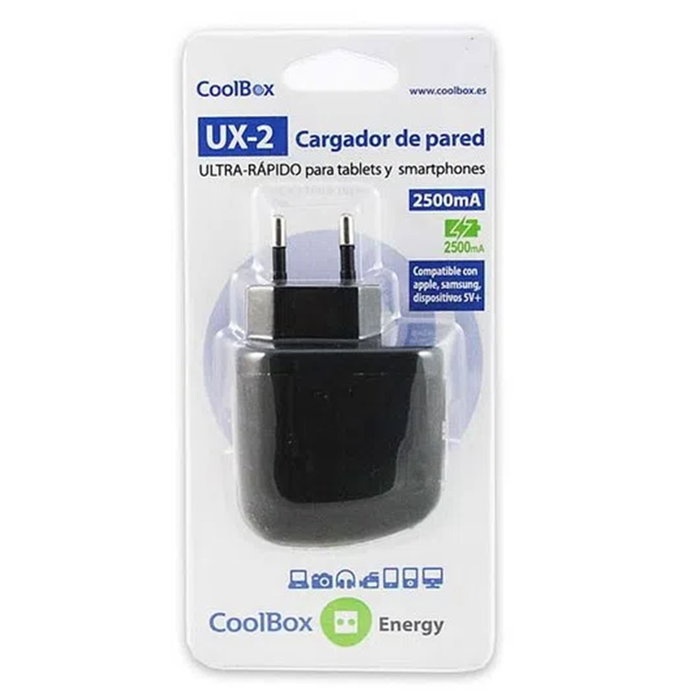 Coolbox UX-2 Chargeur Mural 5V 2 Ports USB 2.0 Noir Coolbox UX-2 Chargeur Mural 5V 2 Ports USB 2.0 Noir