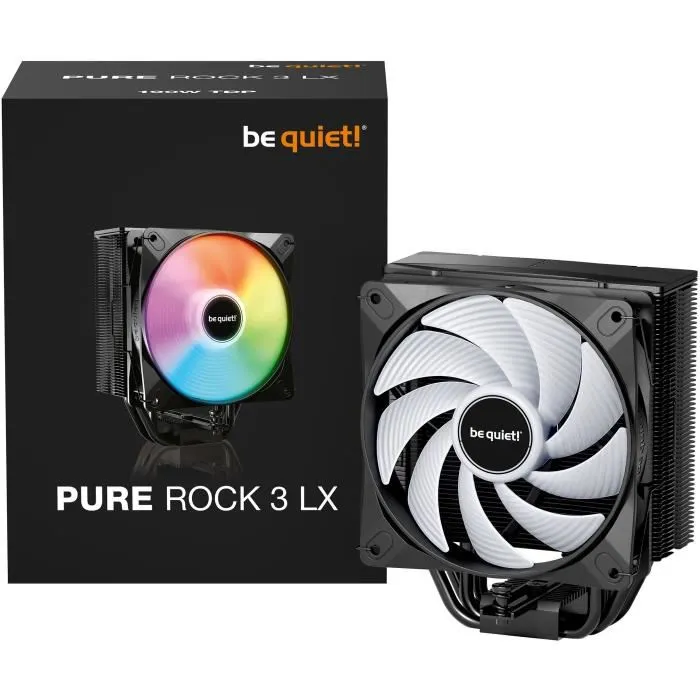 Be Quiet! BK040 Pure Rock 3 LX - Ventirad mono-tour, ventilateur Light Wings 120 mm PWM ARGB, 4 caloducs HDT 6 mm, Noir
