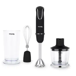 H.Koenig MIX75 Mixeur Plongeant Multifonction 3-en-1, 850W avec 5 Vitesses + Turbo, Lames Inox, Bol Gradué 500ml, Verre 600ml et Hachoir