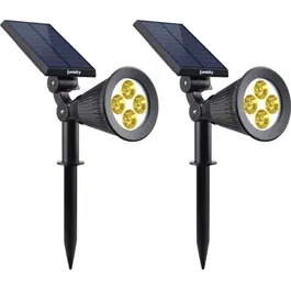 Lumi Jardin Projecteur Solaire LED Spiky Lot de 2, 200 Lumens Blanc Chaud, Étanche IP65, Détecteur Crépusculaire, Autonomie 10h, 34 cm