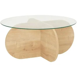 Table basse BUBBLE Ronde en verre trempé et Chêne clair Sapphire