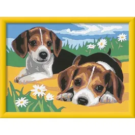 Ravensburger CreArt Kids - Kit peinture par numéros - Chiots Beagle 18x24 cm - Lignes pré-peintes colorées - Facile et amusant