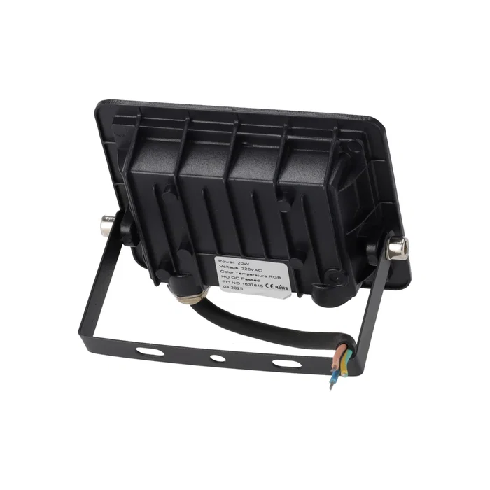 Projecteur LED RGBW 20W avec Télécommande, Tension 150-265V, Protection Surtension 2kV, Classe I, SMD2835, Angle 120°, IP65, Polycarbonate
