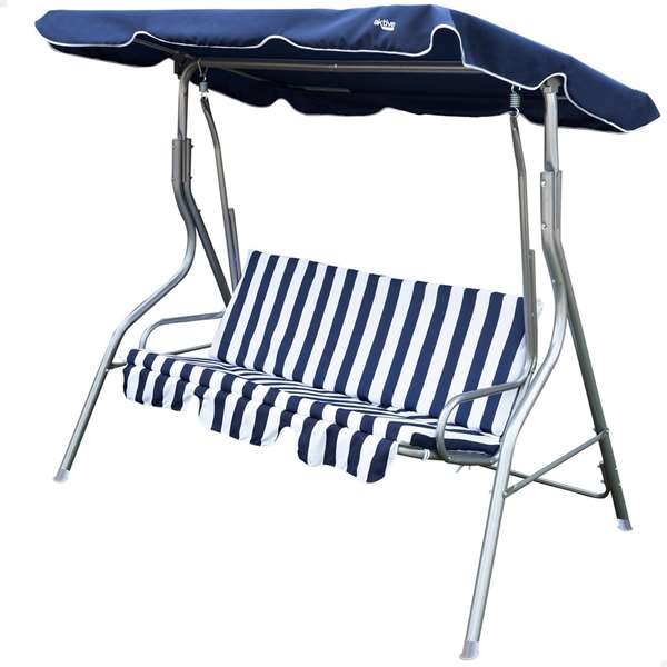 Color Baby - Balancín 3 plazas azul a rayas blancas Aktive 180x107x160cm, balançoire 3 places bleue et blanche pour enfants, acier et polyester Color Baby - Balancín 3 plazas azul a rayas blancas Aktive 180x107x160cm, balançoire 3 places bleue et blanche pour enfants, acier et polyester