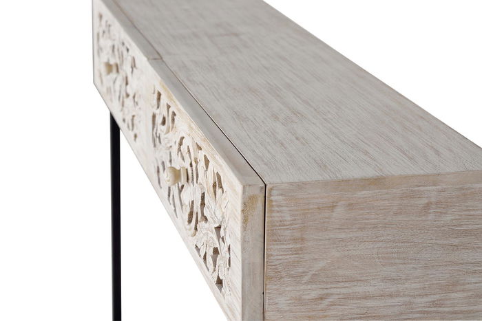 GINER Y COLOMER Console en Bois de Mango avec Patins Métal, Finition Blanc Vieilli et Noir - 120 cm de Large, 77 cm de Haut, 30 cm de Profondeur